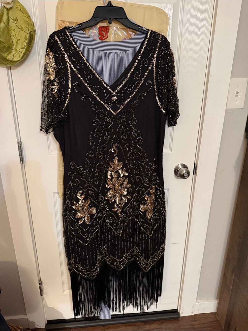 Black Midi Dress with Gold Sequin Embellishment